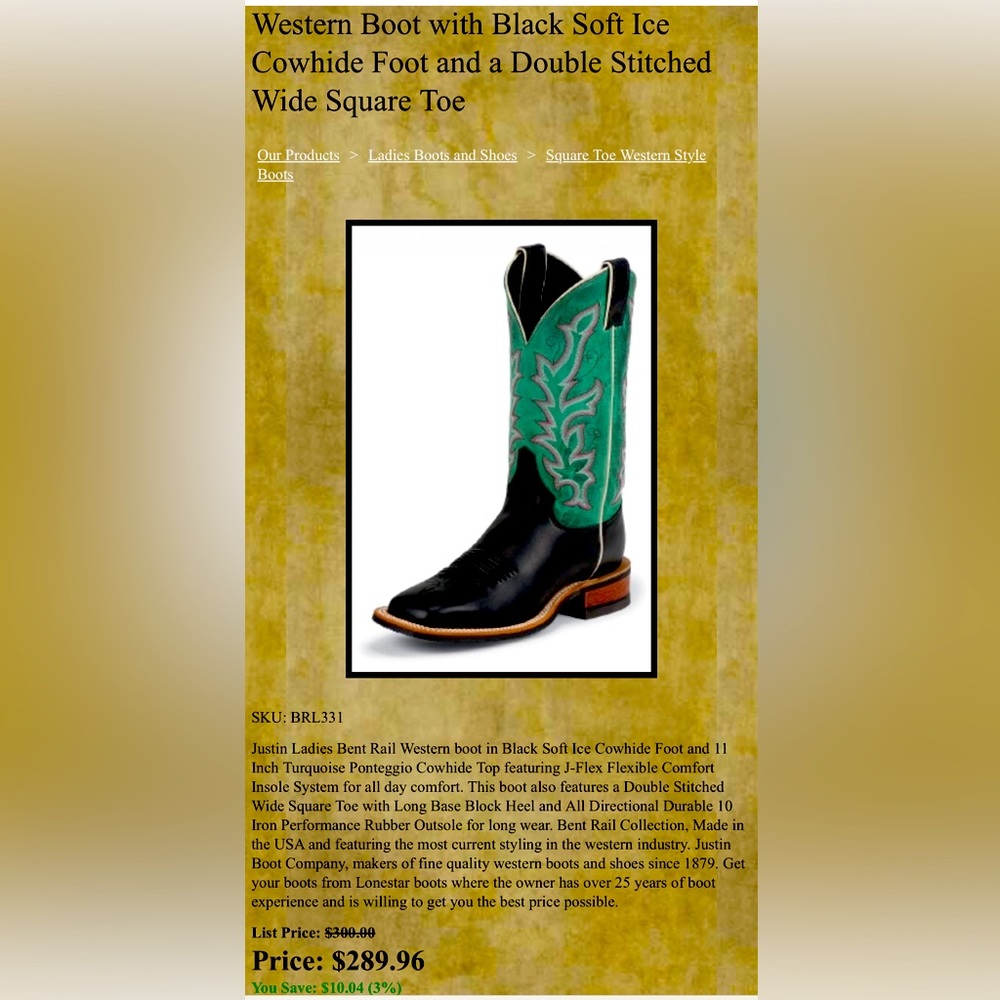 Justin Wide Square Toe Cowboy Boots